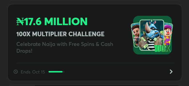 Screenshot of BC.Game’s promotions page, multiplier challenge card