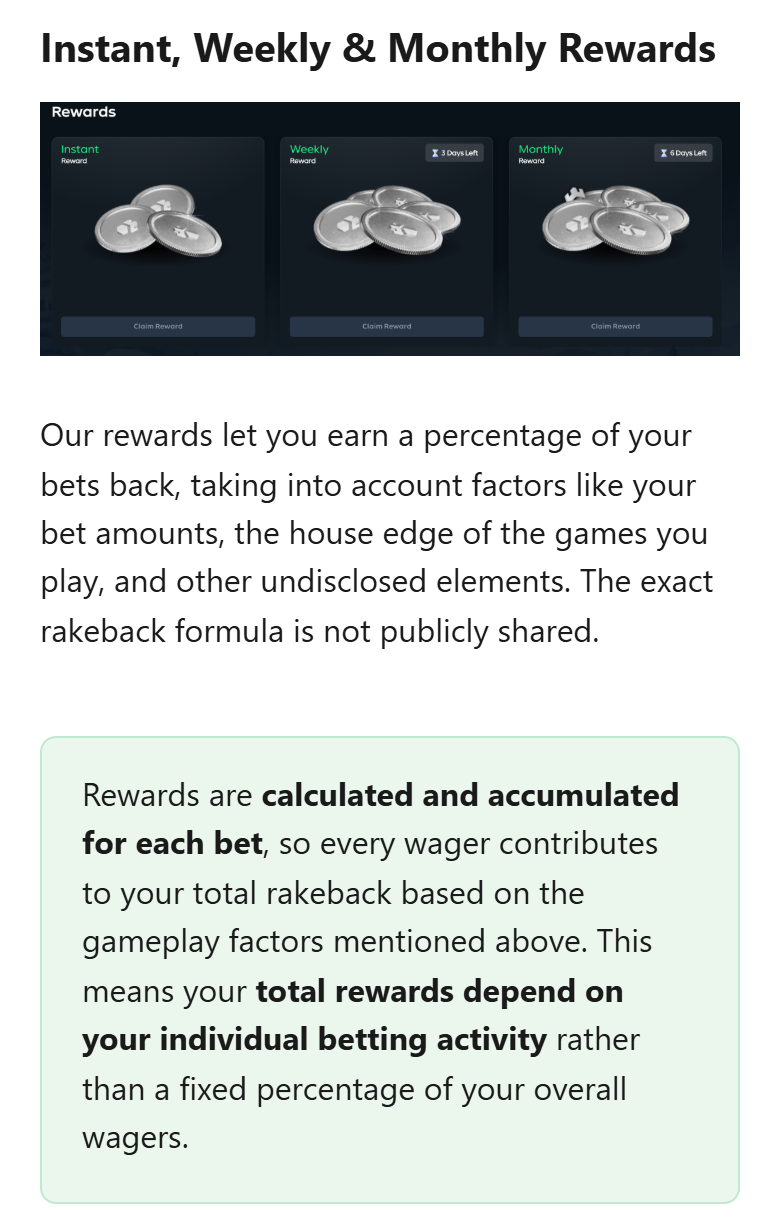 Screenshot of Gamdom’s help article on rewards