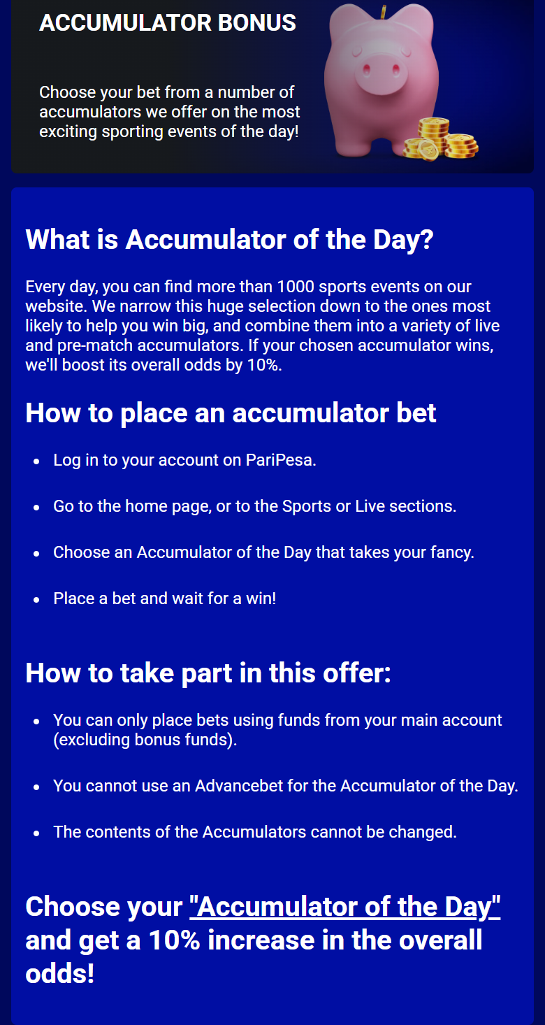 Screenshot of Paripesa’s Accumulator of the Day rules page