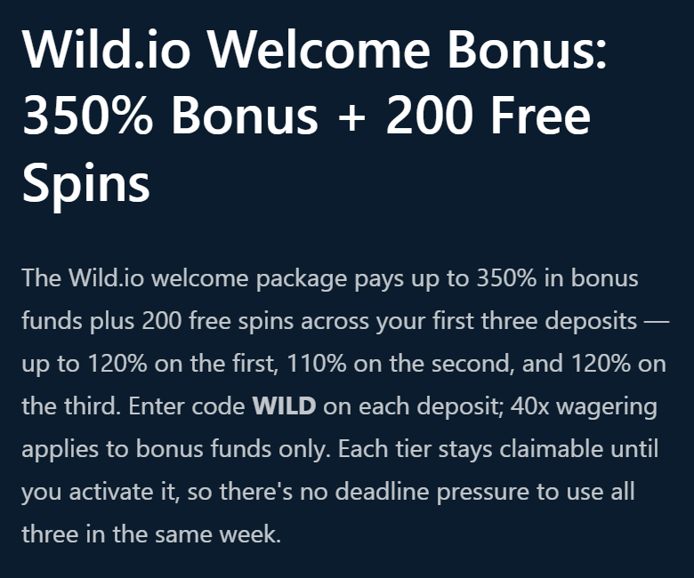 Screenshot of Wild.io’s welcome package page