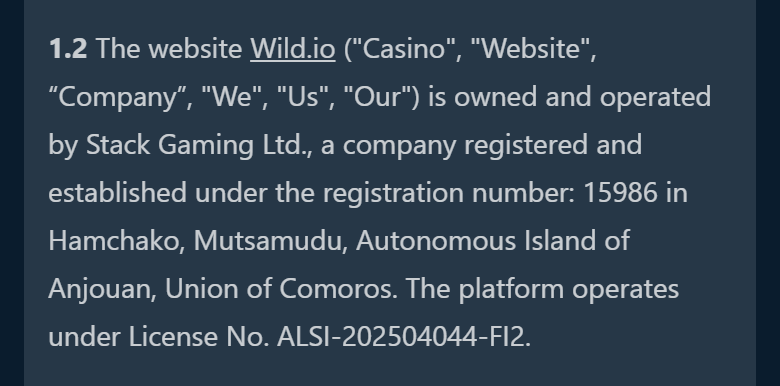 Screenshot of Wild.io’s terms page, clause 1.2